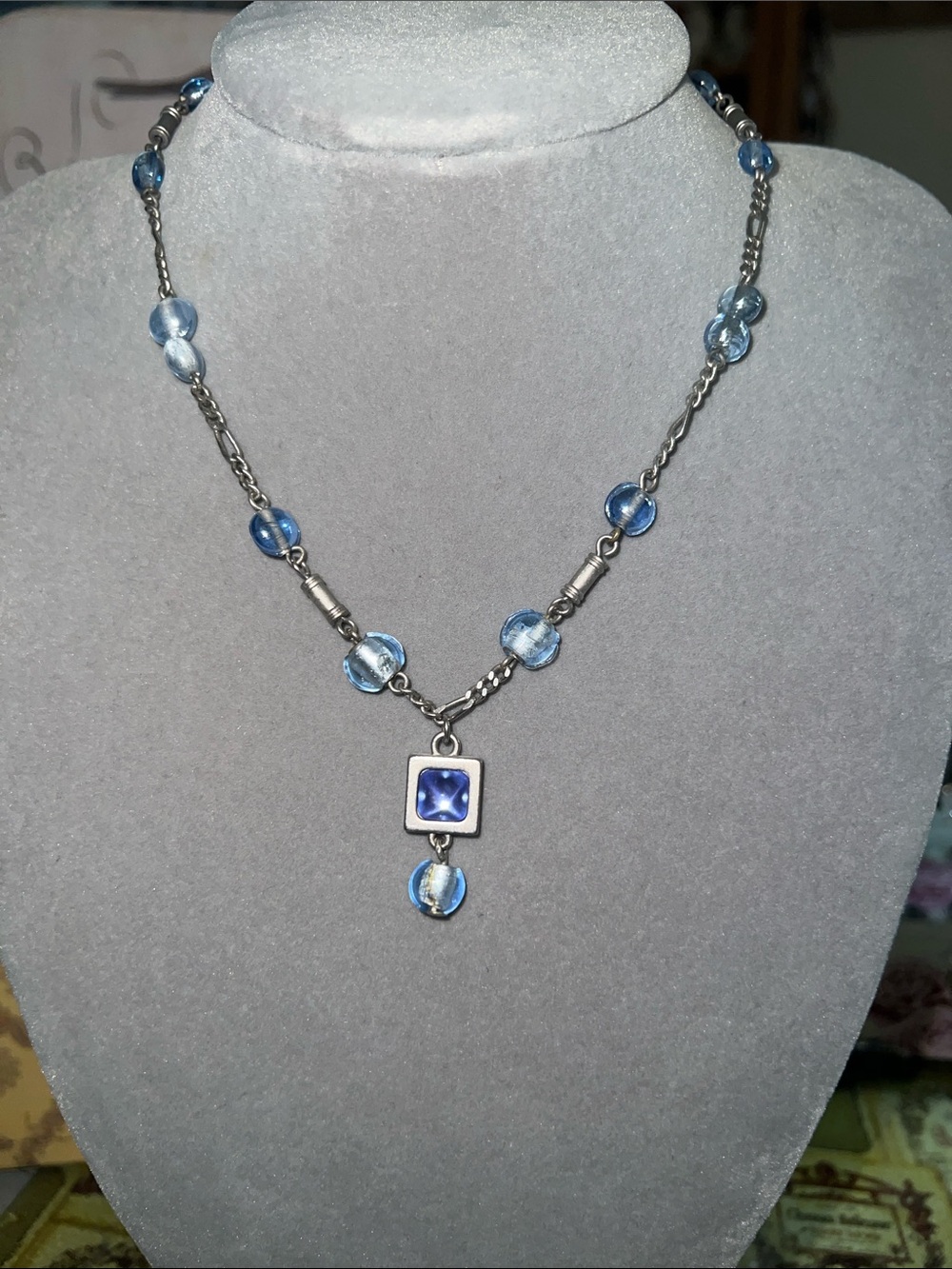 Nine West Blue Glass Bead Pendant Necklace